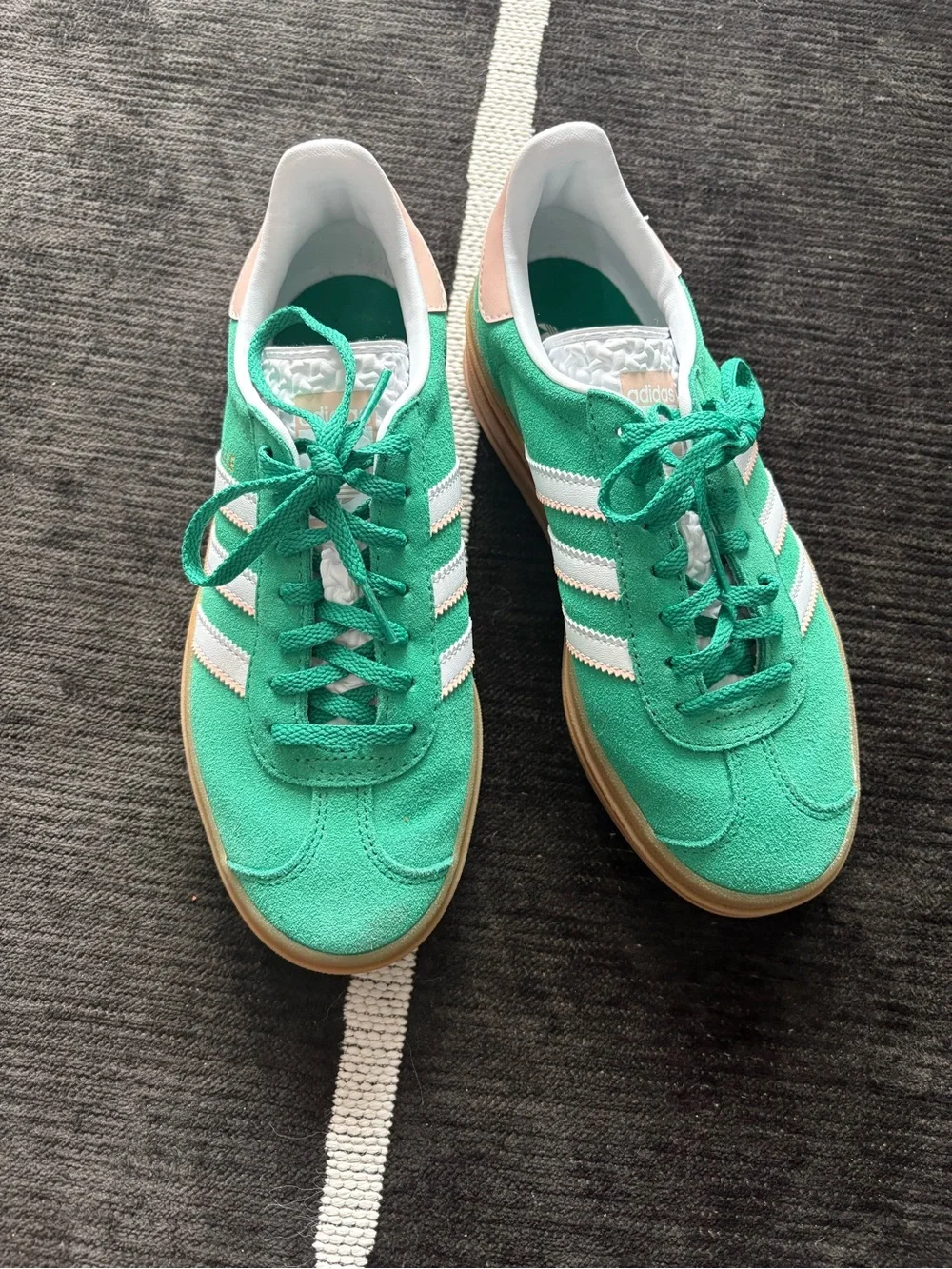 adidas Kids Samba Suede Sneakers in Teal with White and pink Stripes